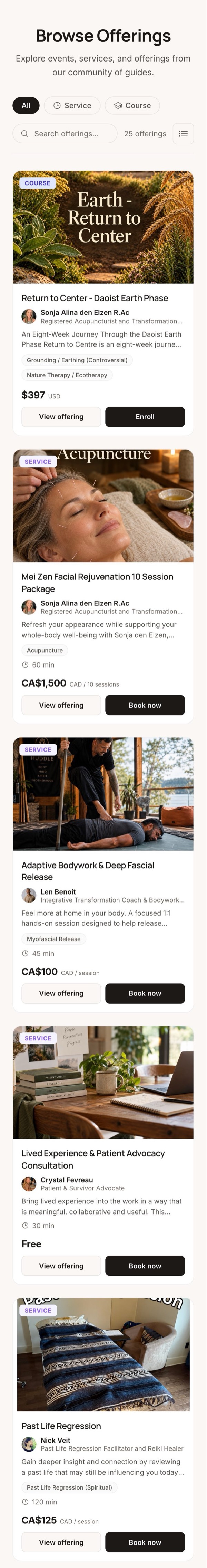 Browse Offerings in the MyHive app on a phone, scrolling through offerings from Guides